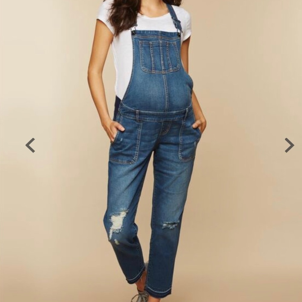 Indigo Blue Side Letdown hem maternity Overalls